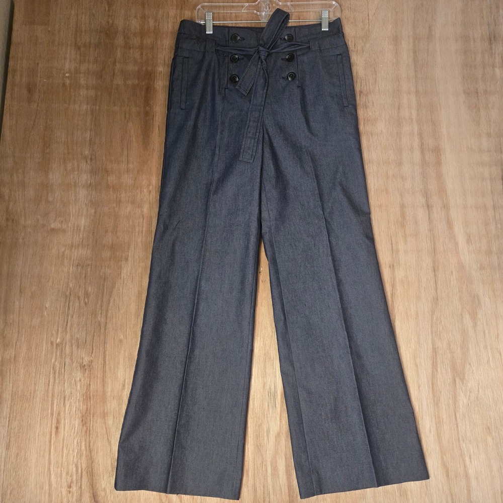 Liz Claiborne Denim Sailor Pants Wide Leg Blue Trousers 8P Tie Waist Nautical
